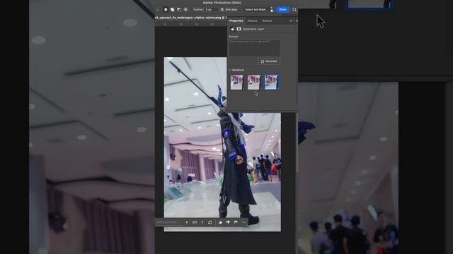 Fixing Background Elements of a Cosplay Convention Photo using Adobe Photoshop Beta Generative fill