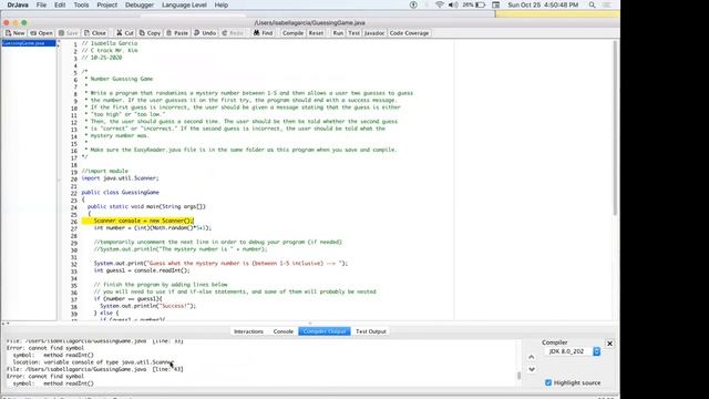 Data Analytics Course: Creating Number-Guessing & Later-Date Programs Using Java (Fall 2020)