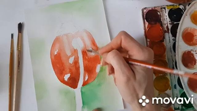 Божья коровка акварелью. Мастер-класс по рисованию, поэтапно. смотреть онлайн