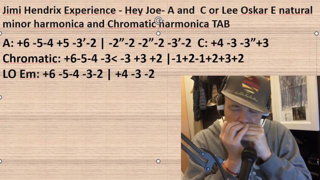 Jimi Hendrix Experience - Hey Joe - A,C Or Lee Oskar E Nat Min Harmonica And Chromatic  TAB (trial)