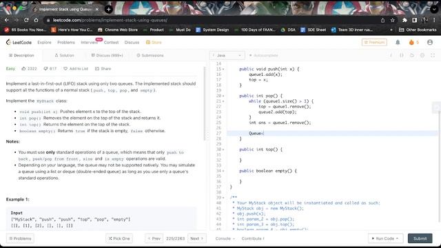 Implement Stack Using Queues | LeetCode Daily Challenge | Java | 5th May 2022 смотреть онлайн