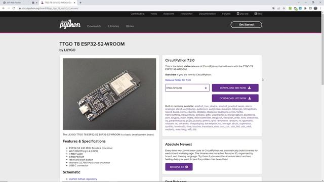 How to install CircuitPython on the Lilygo ESP32 S2 board.