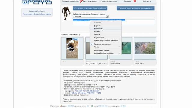Загружаем картинку или скрин с помощбю сервиса http://radikal.ru/ смотреть онлайн