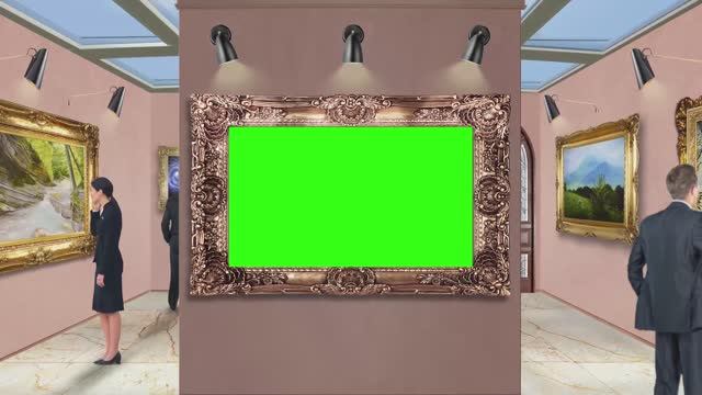 Картина на зеленом фоне. Галерея на зеленом фоне.  Хромакей. Green screen. Full HD 1080р.