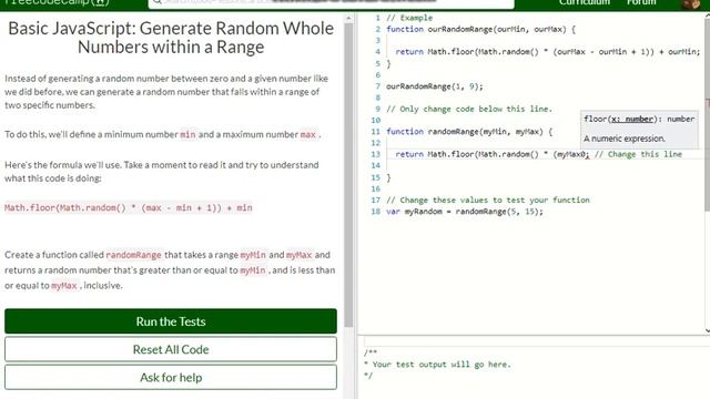 Basic JavaScript Generate Random Whole Numbers within a Range free code camp   Dani
