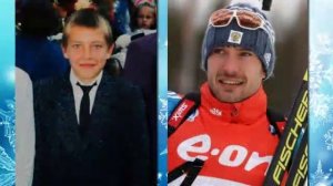 Российские биатлонисты в детстве и сейчас.