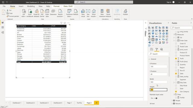 How to Set Power BI Table Position Size and Layer Order