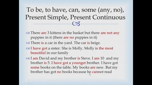 To be, to have, can, some, Present Simple, Present Continuous, степени сравнения.Практика смотреть онлайн