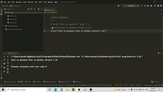 PYTHON TUTORIAL#5 | escape sequences in python смотреть онлайн