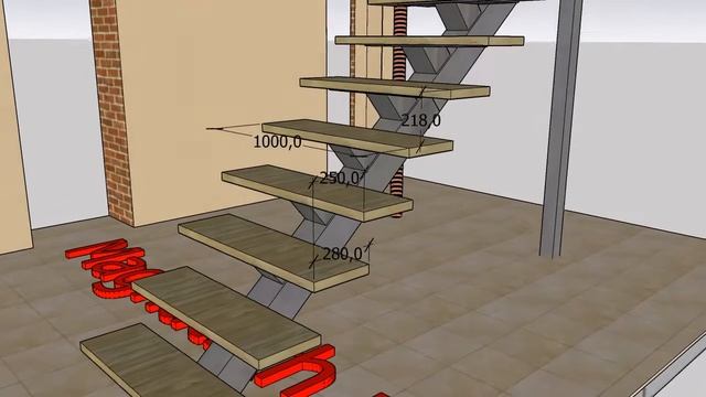 Эскиз лестницы на центральном косоуре. смотреть онлайн
