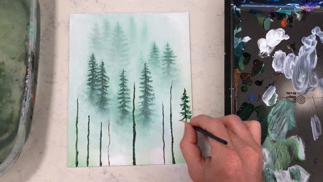 Acrylic Forest In Fog Painting