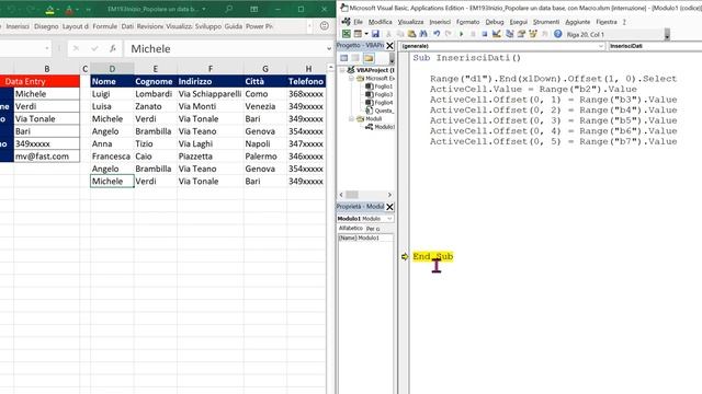 EM193 Macro per Popolare database (Video 1/2) con VBA di Excel vediamo le proprietà End e Offset смотреть онлайн