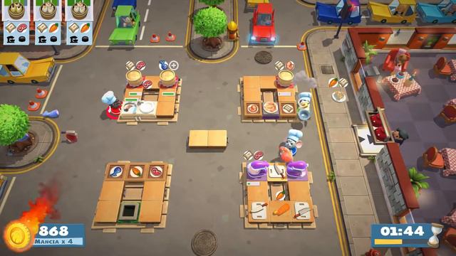 Overcooked 2. Story Kevin 2  3 players online coop 4 stars  Score: 2328