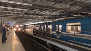 Встреча метропоездов "Номерной" (81-717/714 и .5) на ст.м.Купчино