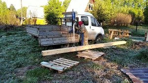 Погрузка бруса в Газель своим манипулятором