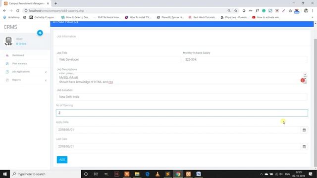 Campus Recruitment Management System using PHP and MySQL