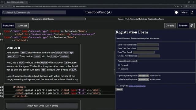 Learn HTML Forms by Building a Registration Form - Step 33
