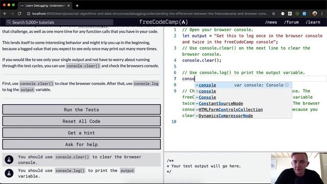 Understanding the Differences between the freeCodeCamp and Browser Console-Debugging- freeCodeCamp