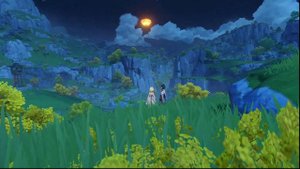 Xiao and Lumine launch a flashlight / Сяо и Люмин запускают фонарик