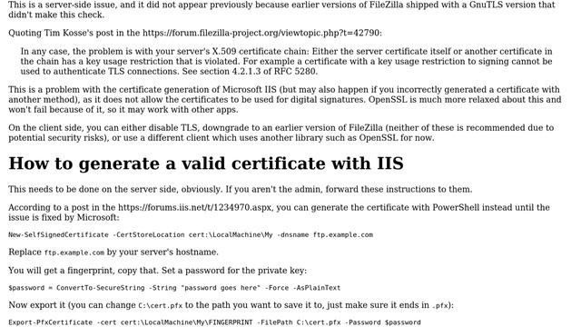 FileZilla reporting "GnuTLS error -48: Key usage violation in certificate has been detected" смотреть онлайн