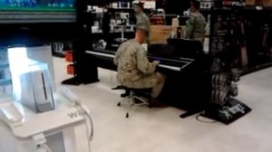 US Marine plays Skyrim theme song on piano