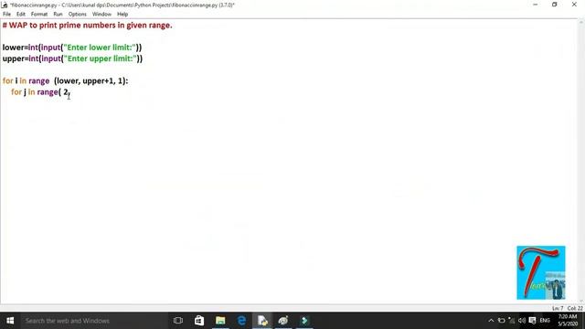 Python Part - 17 (Program-  Prime Number in given Interval )