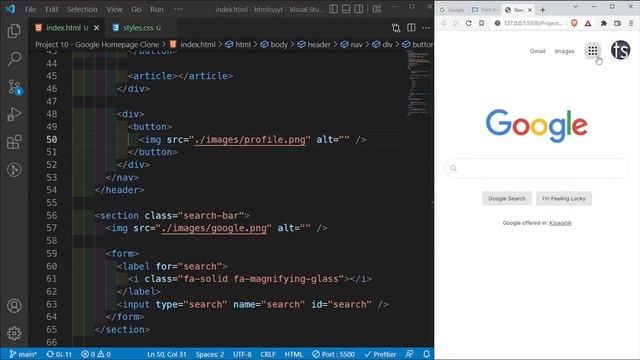 Google Homepage Clone Using HTML and CSS #tsbsankara
