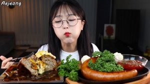 치즈함박스테이크 킬바사소세지 먹방 HAMBUGER STEAK & KIELBASA SAUSAGE MUKBANG | ASMR EATING SOUNDS