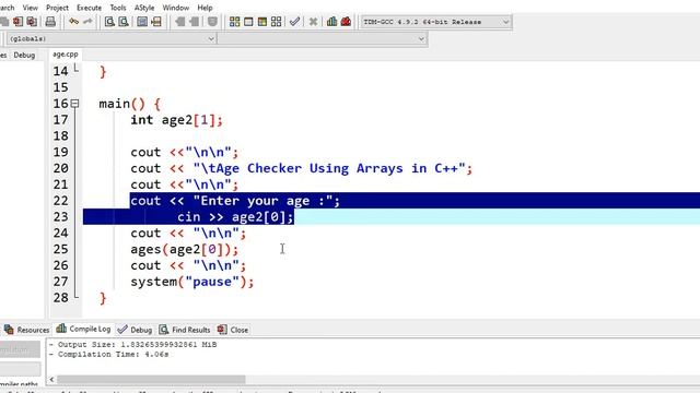 Age Checker Using Arrays in C++