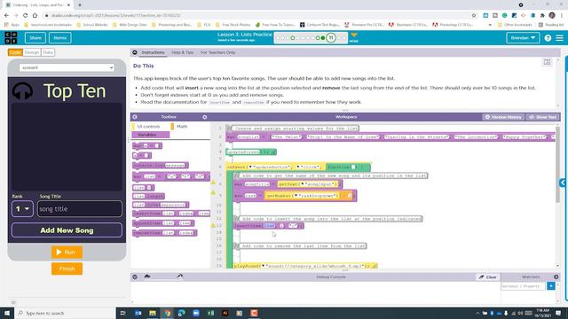 Code.org Unit 5 Lesson 3.11 - Top Ten App смотреть онлайн