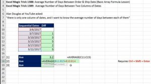 Excel Magic Trick 1390: Average Number of Days Between Dates in a Single Column 3 Examples