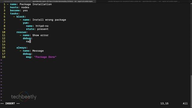 Ansible Blocks & Resuce | #Ansible #FullCourse #Ansibleforbeginners | techbeatly
