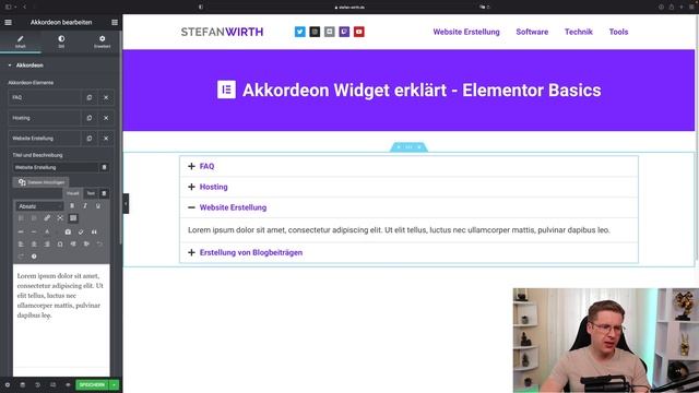 Elementor Akkordeon  Basic Widget Anleitung Deutsch