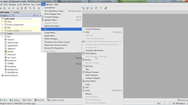 Working with git branches in WebStorm