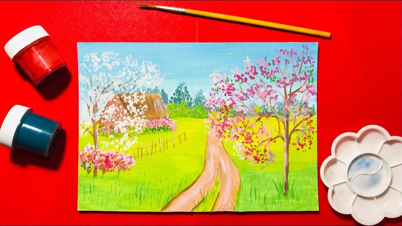 Весенний пейзаж гуашью. Видеоурок по рисованию весеннего пейзажа.