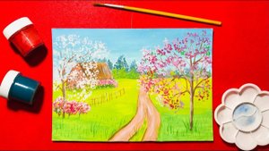 Весенний пейзаж гуашью. Видеоурок по рисованию весеннего пейзажа.