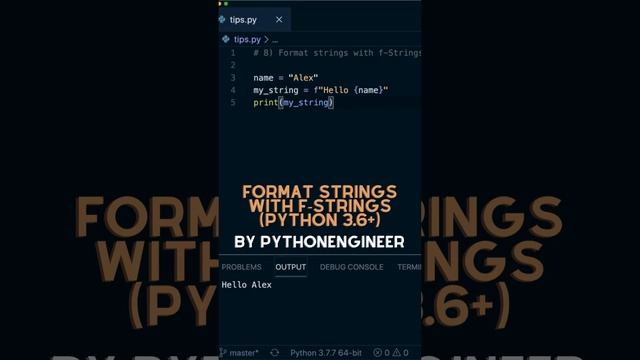 Format strings with f-Strings (Python 3.6+) смотреть онлайн
