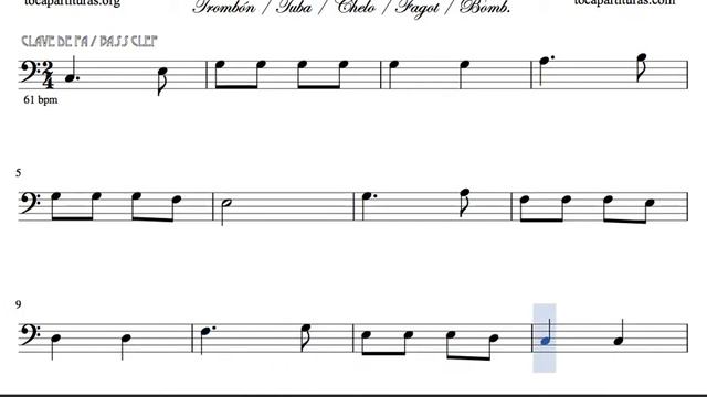 Con el Guri guri Partitura de Trombón Chelo Fagot Tuba Bombardino Clave de Fa смотреть онлайн