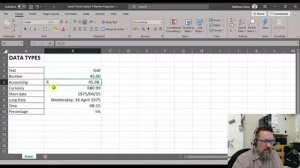 Level 1 Excel Lesson 3: Data types in Excel