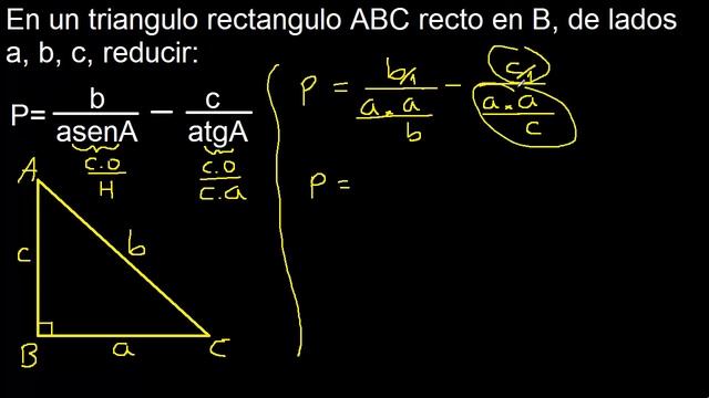 en un triangulo rectangulo abc recto en b de lados a b c reducir b/asenA c/atgA trigonometria смотреть онлайн