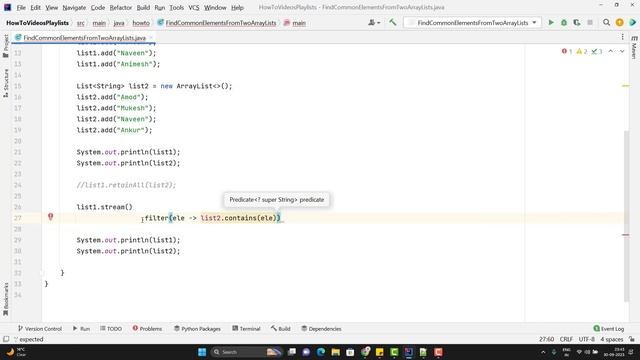 How To Get Common Elements From Two ArrayList In Java Using Stream APIs? | stream() | filter() |
