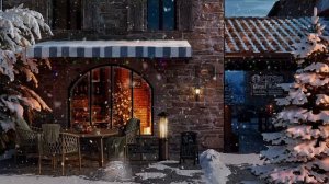 Winter Coffee Shop Street Ambience with Relaxing Smooth Jazz Music and Snow Falling.mp4