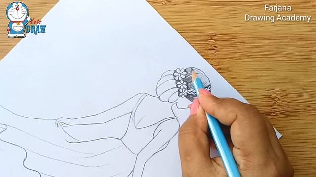 How to draw a girl with beautiful dress -step by step || Pencil sketch for beginners || Girl Drawin смотреть онлайн