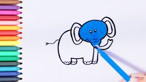 Раскраска для Детей ЖИВОТНЫЕ - СЛОН. Мультик - раскраска. УЧИМ ЦВЕТА на русском