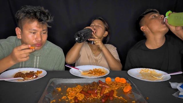 BULDAK 3X 2X & BLACK BEAN NOODLES WITH SAUSAGE MUKBANG || Nepali Mukbang || Spicy 🥵 Food Eating