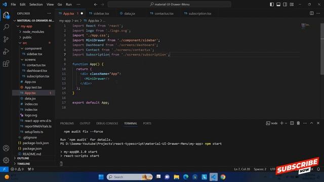 React with Typescript & Material UI Drawer | Sidebar with navigation in react | Side Menu