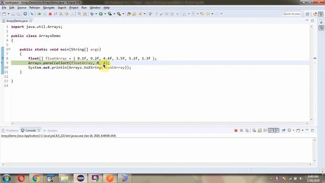 How to use parallelSort(float[] a, int fromIndex, int toIndex) method of Java.util.Arrays Class?