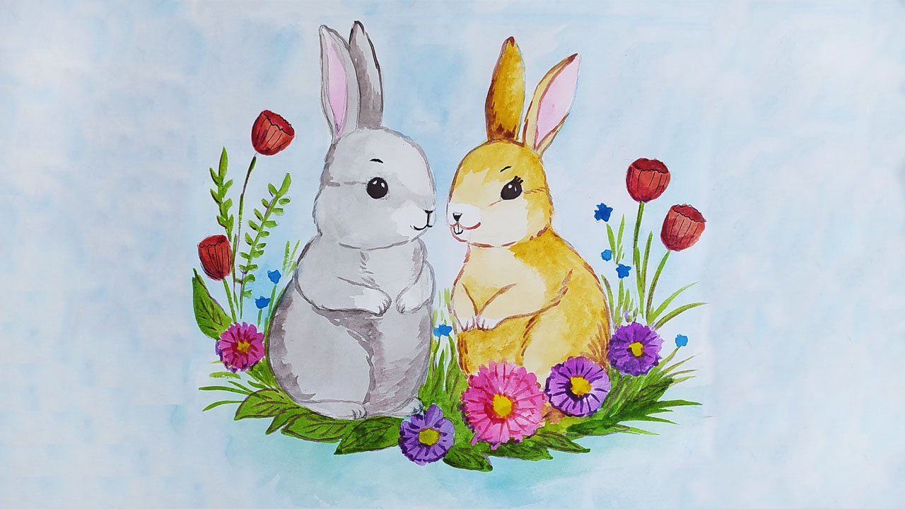 Зайчики на полянке. Акварельная иллюстрация. смотреть онлайн видео от ...