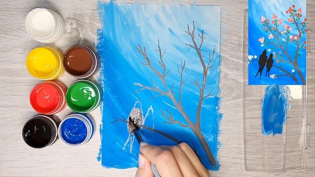 Весенний Рисунок ватными палочками. Открытка на 8 марта. Ласточки, сакура смотреть онлайн