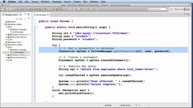 Java JDBC Tutorial - Part 4: Deleting Data from a MySQL Database смотреть онлайн